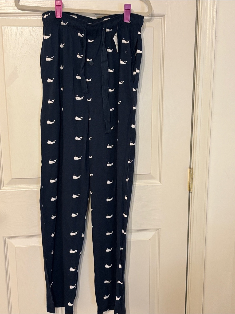 Men's Navy Whale-Print Cotton Lounge Pajama Pants with Pockets